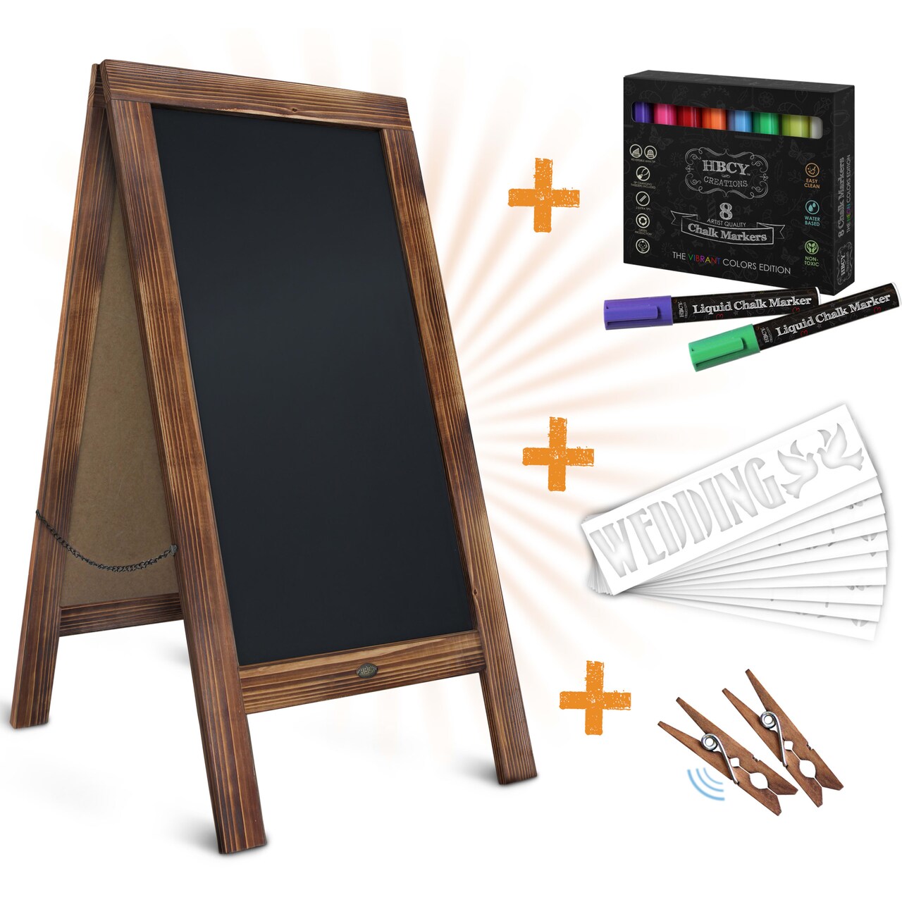 HBCY Creations A-Frame Chalkboard / Sidewalk Chalkboard Sign with Eraser / Large Sturdy Sandwich Board / A Frame Restaurant Message Board